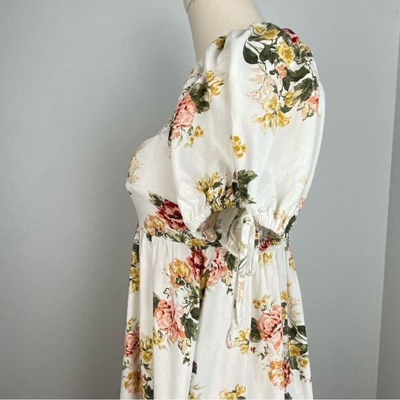 Aura Cream Floral Midi Dress Puff Sleeve Cottage Romantic Milkmaid Regency Sz S - Picture 6 of 10